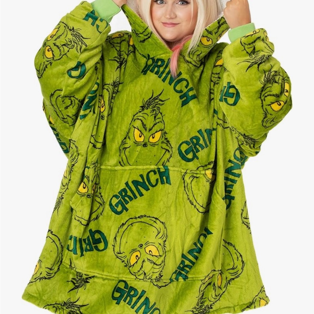 Grinch Adults Oversized Wearable Blanket Sherpa Fluffy Fleece Christmas Hoodie